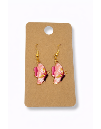 Pink &amp; Yellow Butterfly Dangling Earrings Supporting Awareness for Chronic Rare and Invisible Illnesses