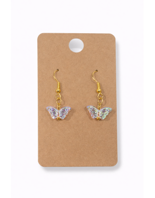 Iridescent Blue Green Butterfly Dangling Gold Color Earrings Supporting Awareness for Chronic Rare and Invisible Illnesses