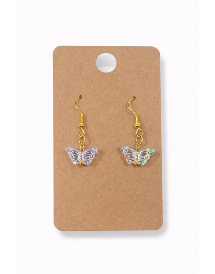 Iridescent Blue Green Butterfly Dangling Gold Color Earrings Supporting Awareness for Chronic Rare and Invisible Illnesses