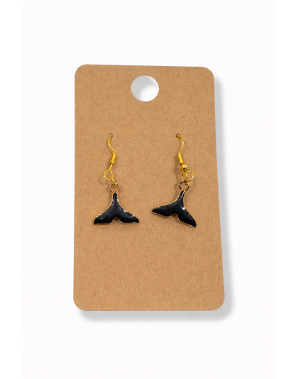 Black Dolphin Tail Free Spirit Dangling Gold Color Earrings Supporting Awareness for Chronic Rare and Invisible Illnesses