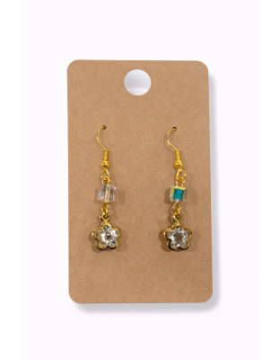 Clear Stone Flower Dangling Gold Color Earrings Supporting Awareness for Chronic Rare and Invisible Illnesses