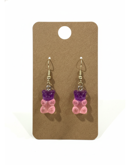 Gummy Bears Purple &amp; Pink Earrings Supporting Awareness for Chronic Rare and Invisible Illnesses