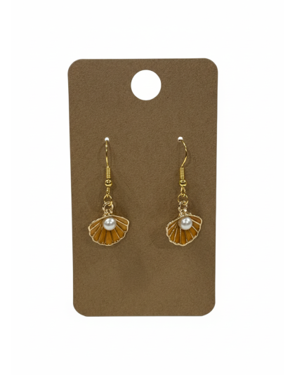 Orange Shell With White Pearl Dangling Earrings Supporting Awareness for Chronic Rare and Invisible Illnesses