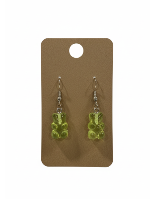 Green Gummy Bear Dangling Earrings Supporting Awareness for Chronic Rare and Invisible Illnesses