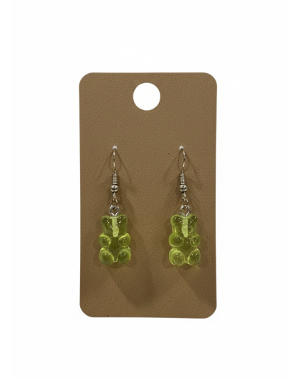 Green Gummy Bear Dangling Earrings Supporting Awareness for Chronic Rare and Invisible Illnesses
