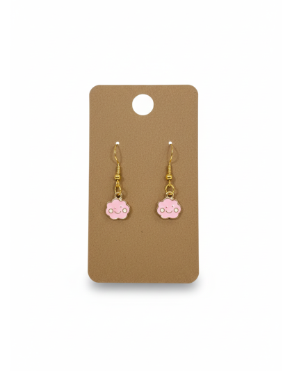 Pink Smiley Cloud Dangling Earrings Supporting Awareness for Chronic Rare and Invisible Illnesses