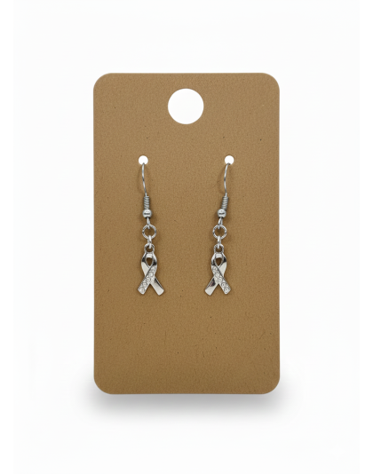 Silver Ribbons Clear Stone Dangling Earrings Supporting Awareness for Chronic Rare and Invisible Illnesses