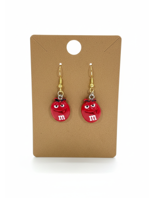 Red M Candy Dangling Earrings Supporting Awareness for Chronic Rare and Invisible Illnesses