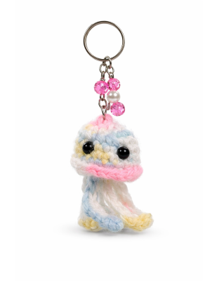 Handmade Pink Blue Yelliw White Octopus Crochet Plush Keychain Support Chronic, Rare &amp; Invisible Illness Awareness