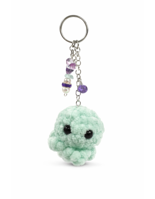 Handmade Teal Octopus Purple Charm Crochet Plush Keychain Support Chronic, Rare &amp; Invisible Illness Awareness