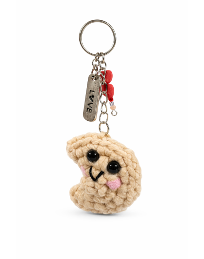 Handmade Fortune Cookie Red Charm Crochet Plush Keychain Support Chronic, Rare &amp; Invisible Illness Awareness