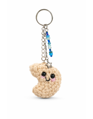 Handmade Fortune Cookie Blue Teal Charm Crochet Plush Keychain Support Chronic, Rare &amp; Invisible Illness Awareness