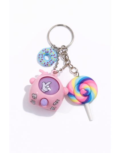 Pink Purple Rock Paper Scissors Fidget Toy With Adorable Blue Donut and Pastel Rainbow Lolipop Charms Raise Awareness Support Rare Chronic &amp; Invisible Illness