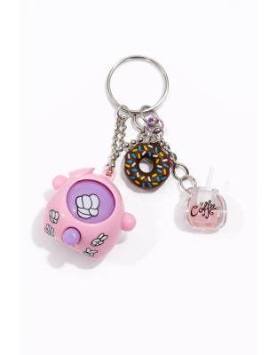 Pink Purple Rock Paper Scissors Fidget Toy With Brown &amp; Pink Donut and Coffee Adorable Charms Raise Awareness Support Rare Chronic &amp; Invisible Illness