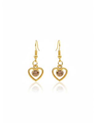 Handmade Brown Heart Gold Color Dangling Earrings Gold Supporting Awareness for Chronic Rare and Invisible Illnesses