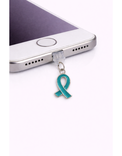 Teal Ribbon Phone Charm Plug-In Accessory Chronic Rare Invisible Illness Awareness &amp; Support