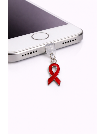 Red Ribbon Phone Charm Plug-In Accessory Chronic Rare Invisible Illness Awareness &amp; Support