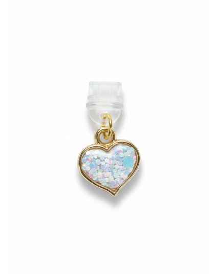 Iridescent White Confetti Heart Phone Charm Plug-In Accessory Chronic Rare Invisible Illness Awareness &amp; Support