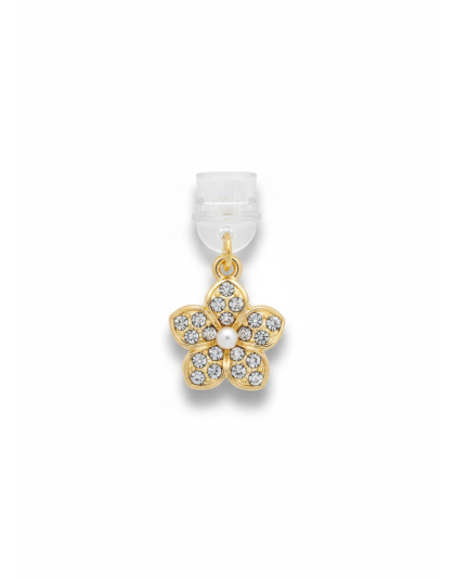 Gold Flower with Sparkling Stones &amp; White Pearl Phone Charm Plug-In Accessory Chronic Rare Invisible Illness Awareness &amp; Support
