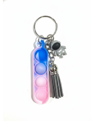 Blue Pink Silicone Mini Pop Fidget With Gray Astronaut Charm &amp; Tassel Keychain Sensory Toy Raise Awareness Support Rare Chronic &amp; Invisible Illness
