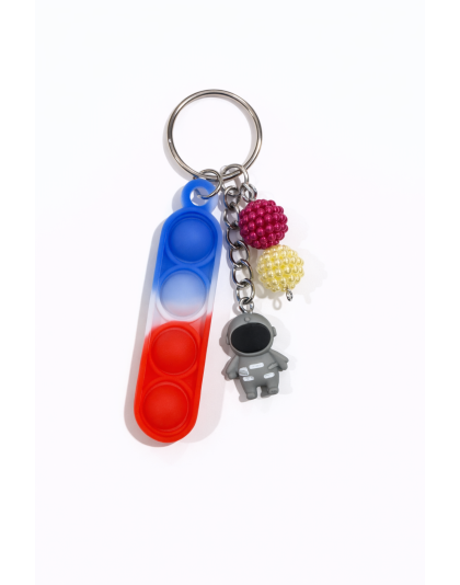 Red White &amp; Blue Silicone Mini Pop Fidget With Adorable Gray Astronaut Charms Red &amp; Yellow Keychain Sensory Toy Raise Awareness Support Rare Chronic &amp; Invisible Illness