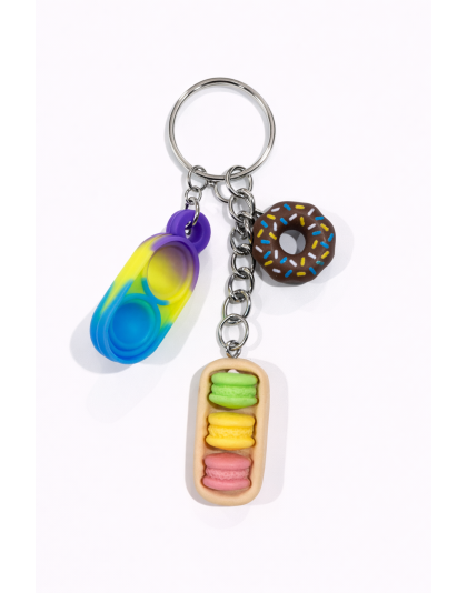 Purple Yellow Blue Silicone Mini Pop Fidget With Brown Donut and Green Yellow Pink Cookie Charml Keychain Sensory Toy Raise Awareness Support Rare Chronic &amp; Invisible Illness