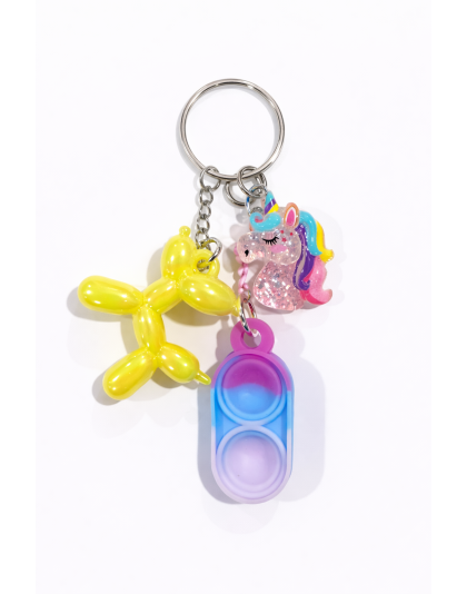 Pink Blue Purple Silicone Mini Pop Fidget With Yellow Balloon Dog and Glittery Unicorn Keychain Sensory Toy Raise Awareness Support Rare Chronic &amp; Invisible Illness