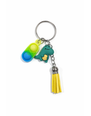 Yellow Green Blue Silicone Mini Pop Fidget With Dino Yellow Tassel Sensory Toy Raise Awareness Support Rare Chronic &amp; Invisible Illness