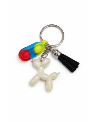 Yellow Blue Red Silicone Mini Pop Fidget With White Balloon Dog Black Tassel Sensory Toy Raise Awareness Support Rare Chronic &amp; Invisible Illness