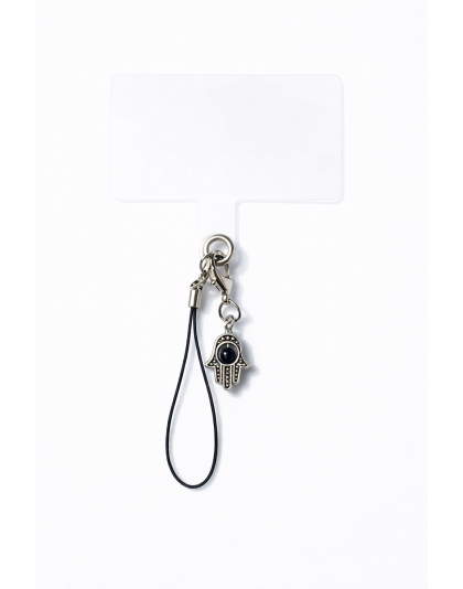 Silver &amp; Black Hamsa Handmade Phone Lanyard &amp; Charm Accessory Chronic Rare Invisible Illness Awareness &amp; Support