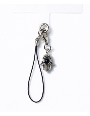 Silver &amp; Black Hamsa Handmade Phone Lanyard &amp; Charm Accessory Chronic Rare Invisible Illness Awareness &amp; Support