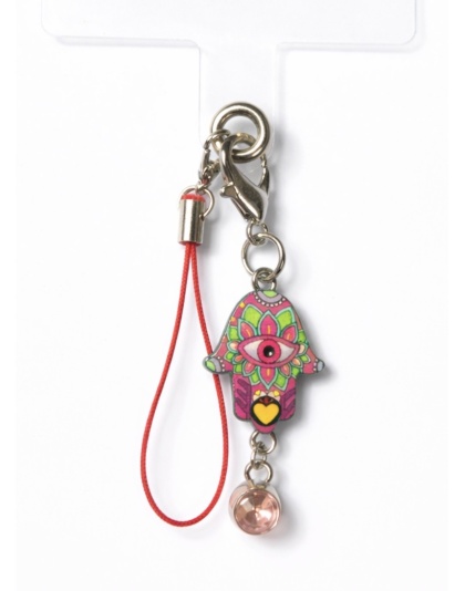 Pink &amp; Green Hamsa Handmade Phone Lanyard &amp; Charm Accessory Chronic Rare Invisible Illness Awareness &amp; Support