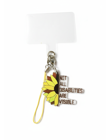Yellow &amp; Brown NOT ALL DISABILITIES ARE VISIBLE Handmade Phone Lanyard &amp; Charm Accessory Chronic Rare Invisible Illness Awareness &amp; Support