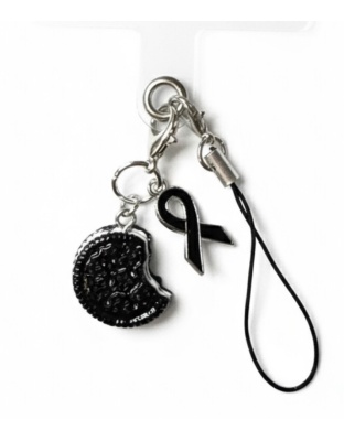 Black Ribbon and Cookie Charm Handmade Phone Lanyard &amp; Charm Accessory Chronic Rare Invisible Illness Awareness &amp; Support
