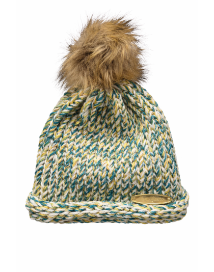 Green and Brown Hand Knit Winter Beanie Hat w Pom Pom Warm Cozy Handmade Knit Cap Unisex Support &amp; Awareness For Chronic Rare Illness