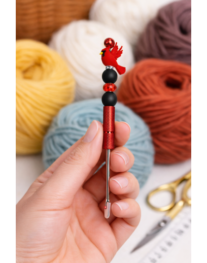 Handmade Red Black Cardinal Bird Seam Ripper For Crafter Support Chronic, Rare&amp; Invisible Illness Awareness