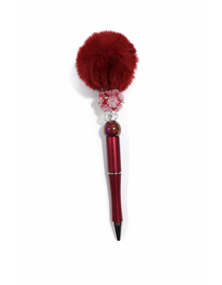 Handmade Maroon Red Pom-Pom Pen Flower Bead Cute, Fun &amp; Full of Heart Support &amp; Awareness