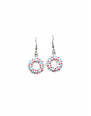 Handmade White Donut Dangling Earrings Gold Supporting Awareness for Chronic Rare and Invisible Illnesses