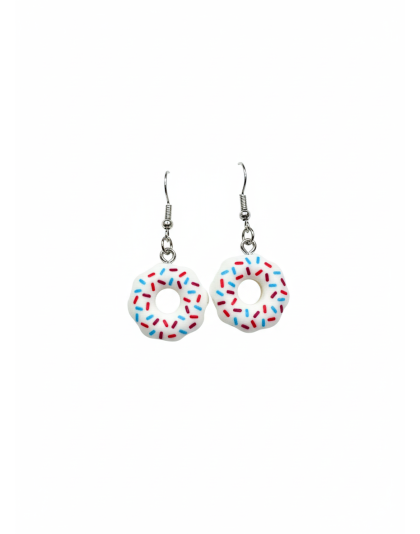 Handmade White Donut Dangling Earrings Gold Supporting Awareness for Chronic Rare and Invisible Illnesses