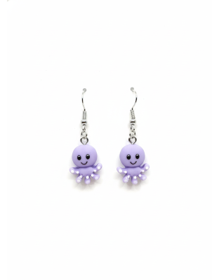 Handmade Purple Octopus Dangling Earrings Gold Supporting Awareness for Chronic Rare and Invisible Illnesses