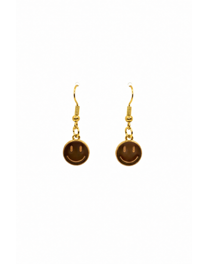 Handmade Brown Smiley Face Dangling Earrings Supporting Awareness for Chronic Rare and Invisible Illnesses