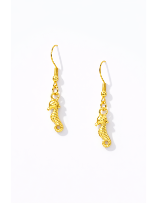 Handmade Gold Seahorse Dangling Earrings Supporting Awareness for Chronic Rare and Invisible Illnesses