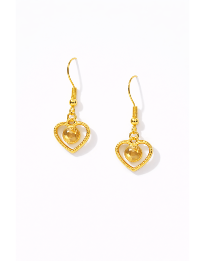 Handmade Gold Heart Yellow Stone Earrings Supporting Awareness for Chronic Rare and Invisible Illnesses