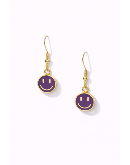 Handmade Purple Smiley Face Dangling Earrings Supporting Awareness for Chronic Rare and Invisible Illnesses