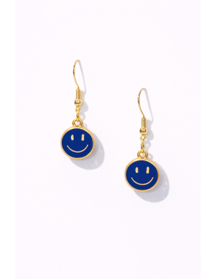 Handmade Blue Smiley Face Dangling Earrings Supporting Awareness for Chronic Rare and Invisible Illnesses