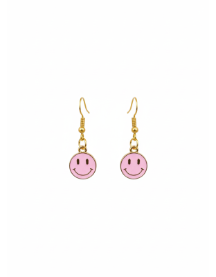 Handmade Light Pink Smiley Face Dangling Earrings Supporting Awareness for Chronic Rare and Invisible Illnesses