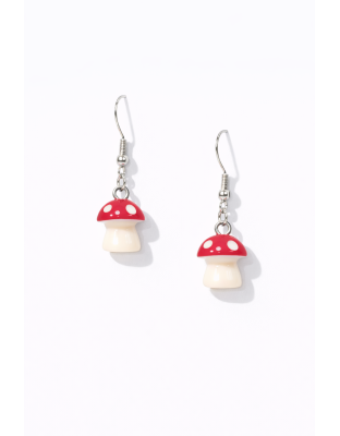 Handmade Red Mushroom Dangling Earrings Supporting Awareness for Chronic Rare and Invisible Illnesses