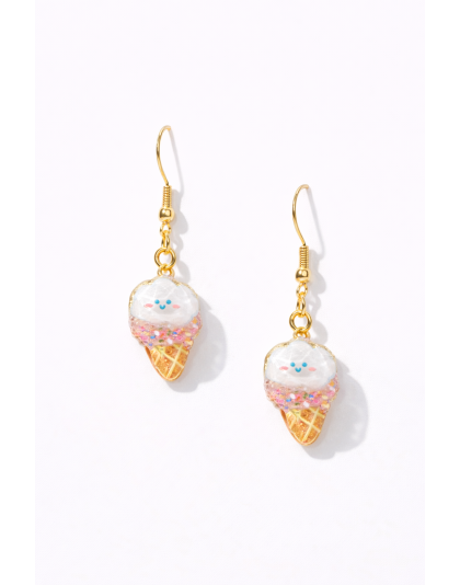 Handmade White Pink Smiley Ice Cream Cone Dangling Earrings Supporting Awareness for Chronic Rare and Invisible Illnesses