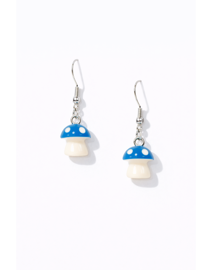 Handmade Blue Mushroom Dangling Earrings Supporting Awareness for Chronic Rare and Invisible Illnesses