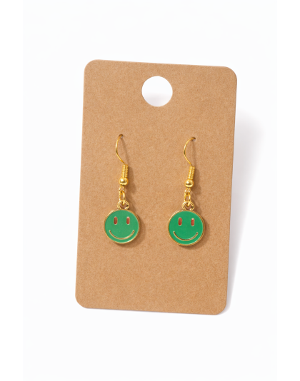 Handmade Green Smiley Face Dangling Earrings Supporting Awareness for Chronic Rare and Invisible Illnesses